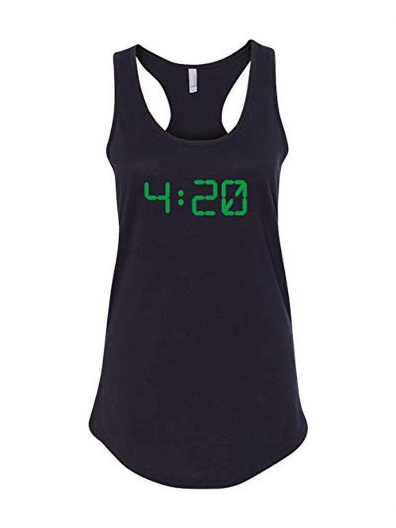 Funny 4:20 Digital Clock Design Ladies Racerback Tank-Black-XL