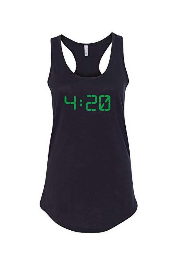 Funny 4:20 Digital Clock Design Ladies Racerback Tank-Black-XXL