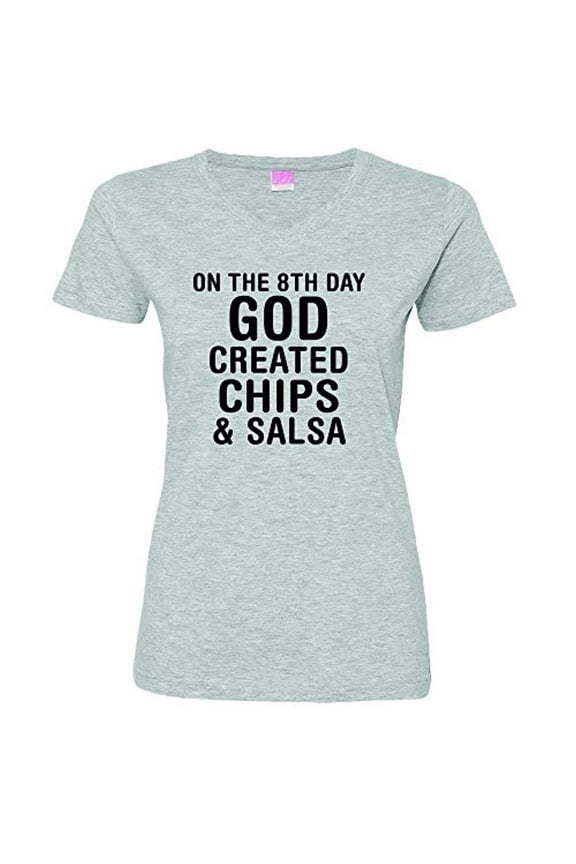 Funny Chips & Salsa Ladies V-Neck Jersey Tee-Heather Gray-XL