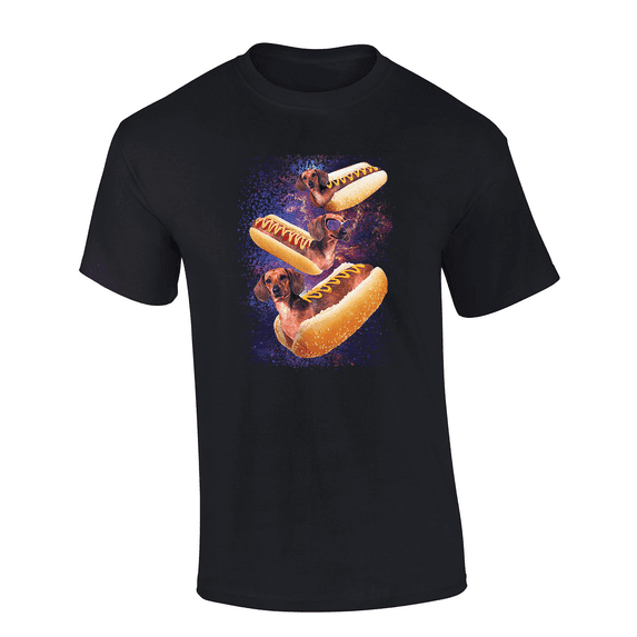 Trenz Shirt Company Funny Galaxy Space Wiener Dogs Short Sleeve Mens Graphic T-Shirt-Black-5xl