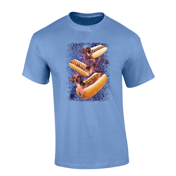 Trenz Shirt Company Funny Galaxy Space Wiener Dogs Short Sleeve Mens Graphic T-Shirt-Carolina Blue-4xl