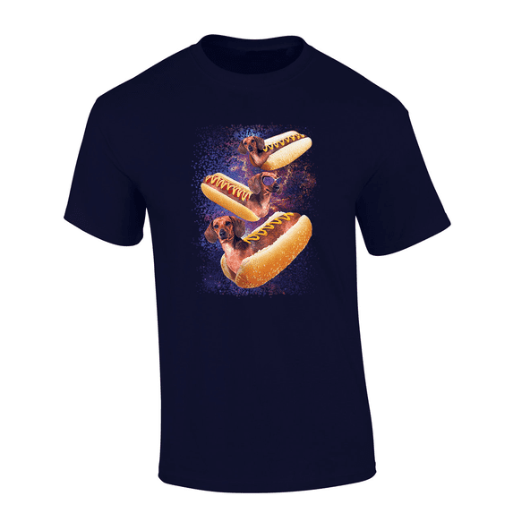 Trenz Shirt Company Funny Galaxy Space Wiener Dogs Short Sleeve Mens Graphic T-Shirt-Navy-4xl