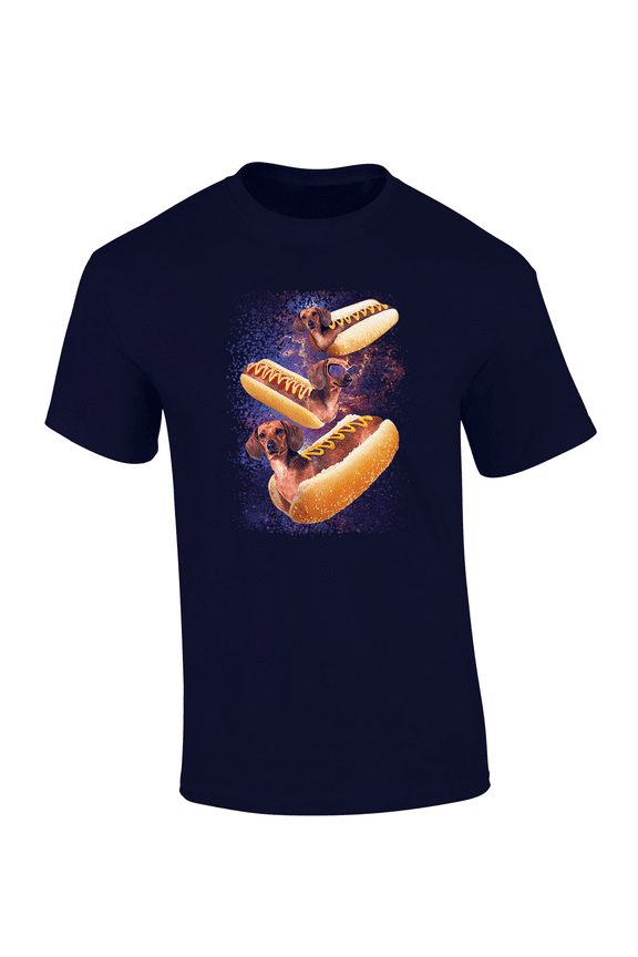Funny Galaxy Space Wiener Dogs Short Sleeve Mens Graphic T-Shirt-Navy-small