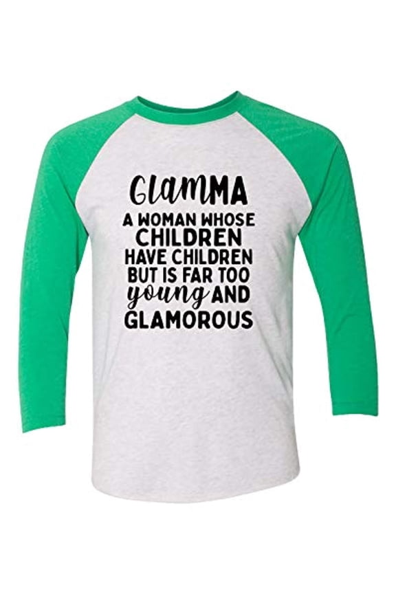Funny Glamma Ladies Baseball Tee-Green-Small