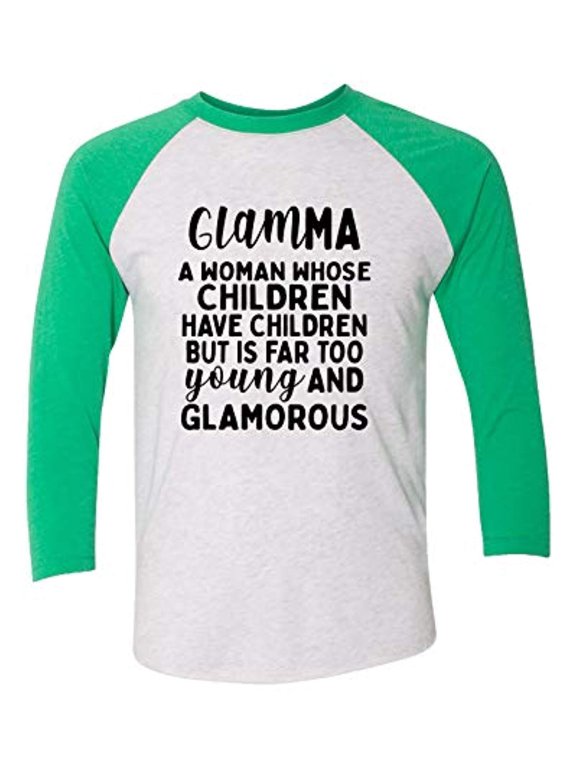 Funny Glamma Ladies Baseball Tee-Green-Small