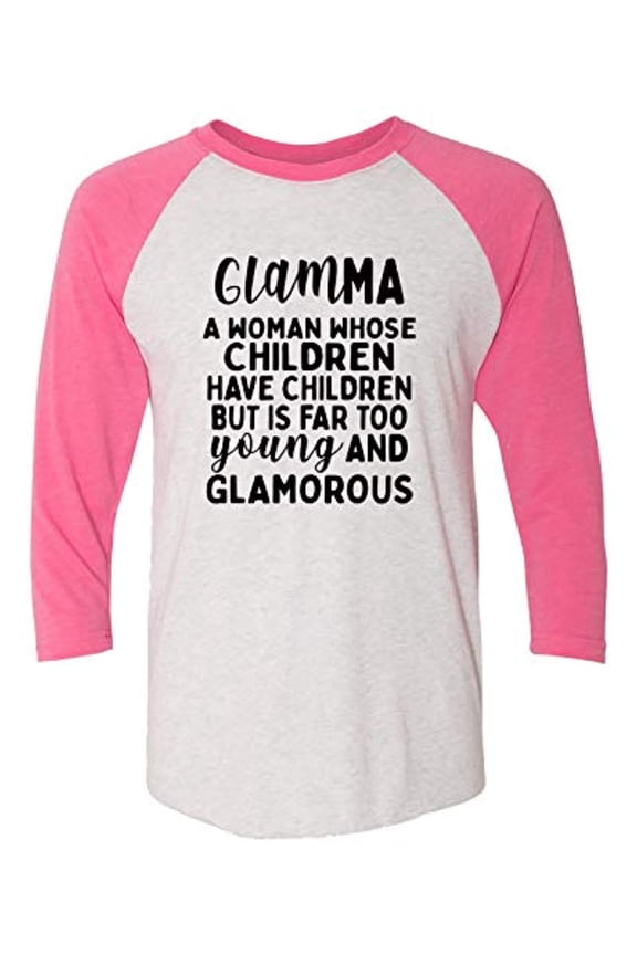 Funny Glamma Ladies Baseball Tee-Pink-XL