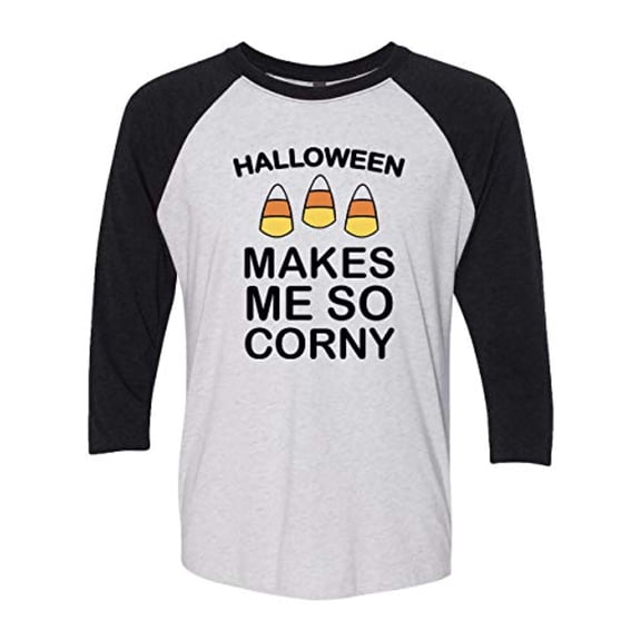 Trenz Shirt Company Funny Halloween Makes Me So Corny Ladies Baseball Tee-Black-Small