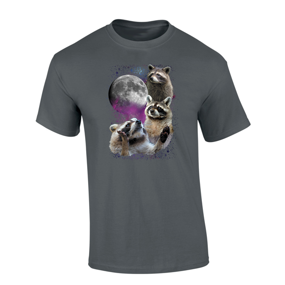 Trenz Shirt Company Funny Space Galaxy Moon Racoons Short Sleeve Mens Graphic T-Shirt-Charcoal-medium