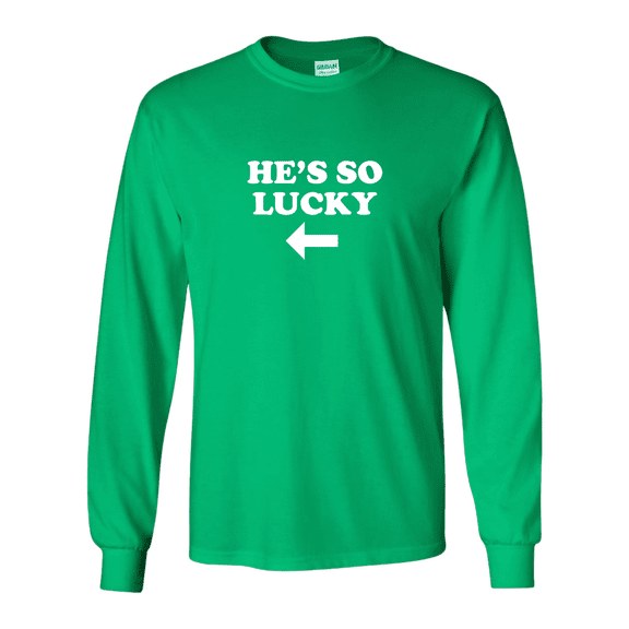 Trenz Shirt Company Funny St. Patrick's Day He's So Lucky Adult Long Sleeve T-Shirt-Irish Green-small