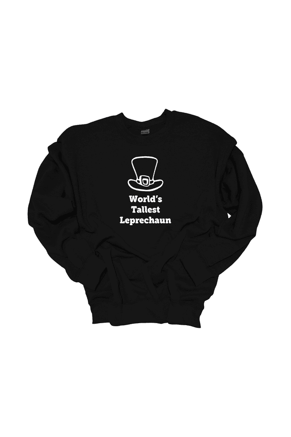 Funny St. Patrick's Day World's Tallest Leprechaun Adult Long Sleeve Crewneck Sweatshirt-Black-5xl