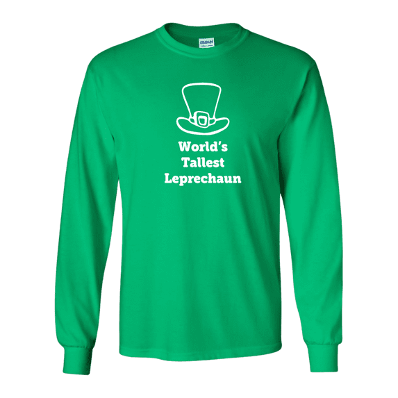 Trenz Shirt Company Funny St. Patrick's Day World's Tallest Leprechaun Adult Long Sleeve T-Shirt-Irish Green-medium