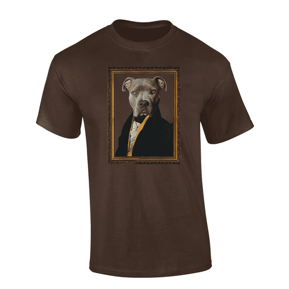 Trenz Shirt Company Funny Well Groomed Dapper Pitbull Portrait Short Sleeve Mens Graphic T-Shirt-Brown-xxxl