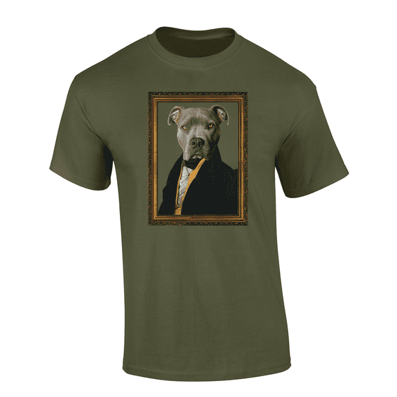 Trenz Shirt Company Funny Well Groomed Dapper Pitbull Portrait Short Sleeve Mens Graphic T-Shirt-Military-6xl