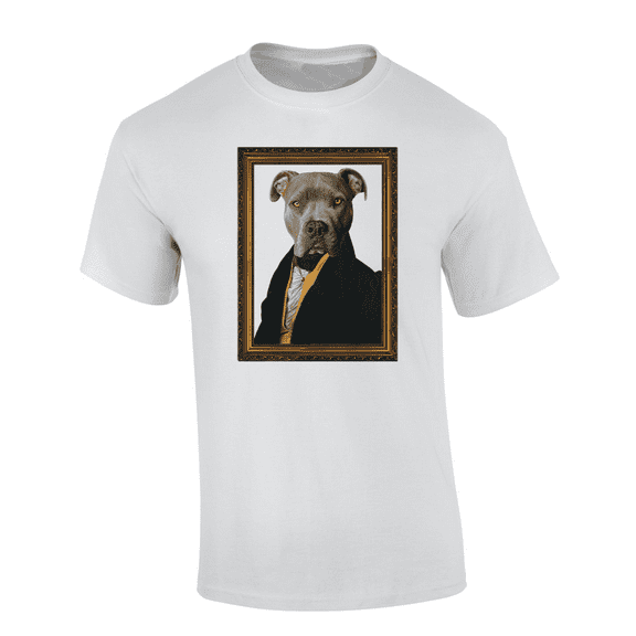 Trenz Shirt Company Funny Well Groomed Dapper Pitbull Portrait Short Sleeve Mens Graphic T-Shirt-White-xxl