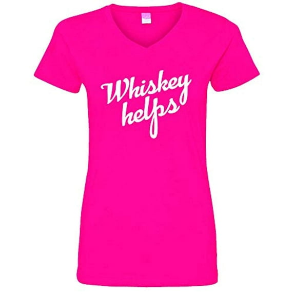 Trenz Shirt Company Funny Whiskey Helps Ladies V-Neck Jersey Tee-Pink-Small