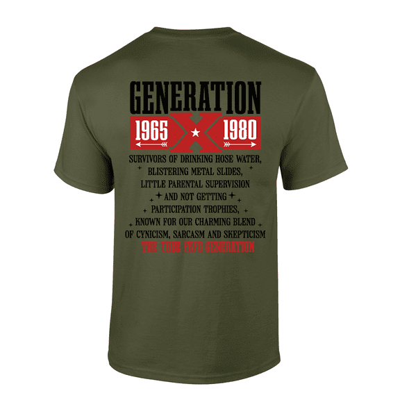 Trenz Shirt Company Gen X Survivors '65-'80 The True FAFO Generation Graphic Mens T-Shirt-Military-large