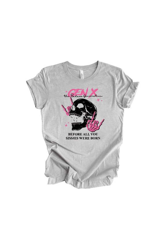 Gen X T-Shirt for Women – Funny Retro Skull Design Tee for the Badass Generation, Gen X Graphic Shirt -Athletic Grey-Medium