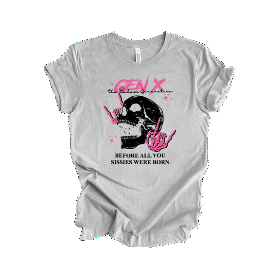 Trenz Shirt Company Gen X T-Shirt for Women – Funny Retro Skull Design Tee for the Badass Generation, Gen X Graphic Shirt -Athletic Grey-Small