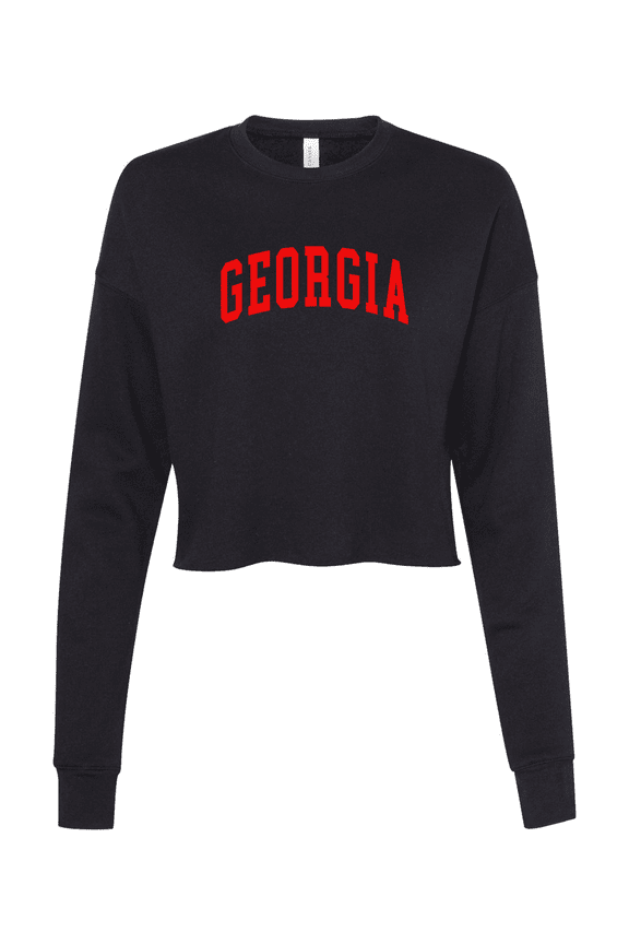 Georgia College Football Womens Crop Crew Fleece-Black-large