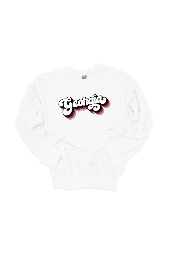 Georgia Football Stacked Georgia Womens Long-Sleeve Crewneck Sweatshirt-White-small