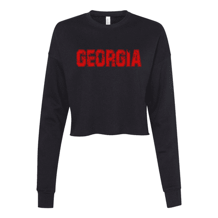 Trenz Shirt Company Georgia Football Team Color Distressed Georgia State Name Bulldogs Womens Crop Crew Fleece-Black-xxl