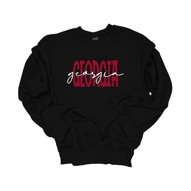 Trenz Shirt Company Georgia Team Color Red and Black Football Team Name Cursive Womens Crewneck Sweatshirt-Black-large