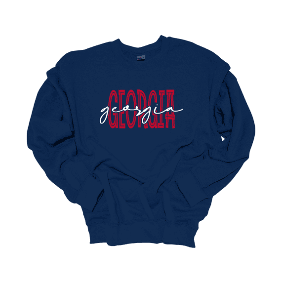 Trenz Shirt Company Georgia Team Color Red and Black Football Team Name Cursive Womens Crewneck Sweatshirt-Navy-medium