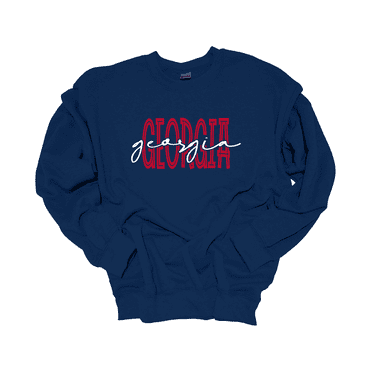 Trenz Shirt Company Georgia Team Color Red and Black Football Team Name Cursive Womens Crewneck Sweatshirt-Navy-small