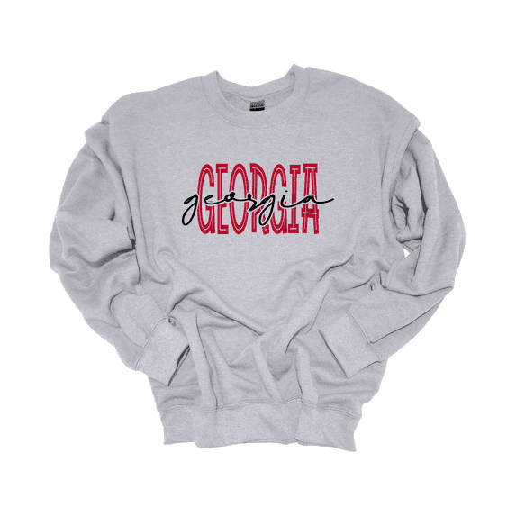 Trenz Shirt Company Georgia Team Color Red and Black Football Team Name Cursive Womens Crewneck Sweatshirt-Sports Grey-medium