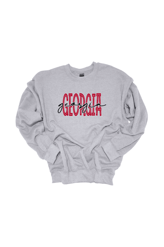 Georgia Team Color Red and Black Football Team Name Cursive Womens Crewneck Sweatshirt-Sports Grey-small