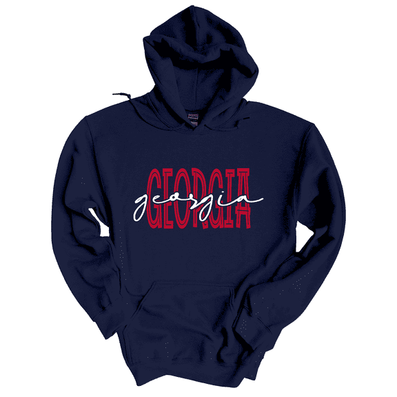 Trenz Shirt Company Georgia Team Color Red and Black Football Team Name Cursive Womens Hoodie-Navy-xl