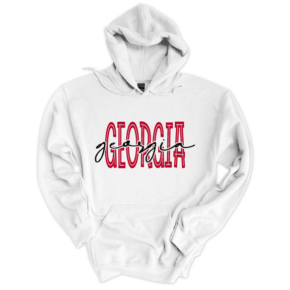 Trenz Shirt Company Georgia Team Color Red and Black Football Team Name Cursive Womens Hoodie-White-xl