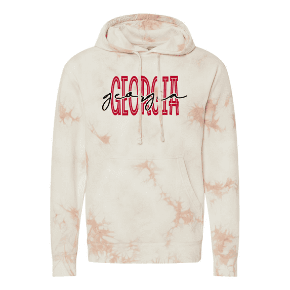 Trenz Shirt Company Georgia Team Color Red and Black Football Team Name Cursive Womens Tie-Dye Hoodie-Dusty Pink-small