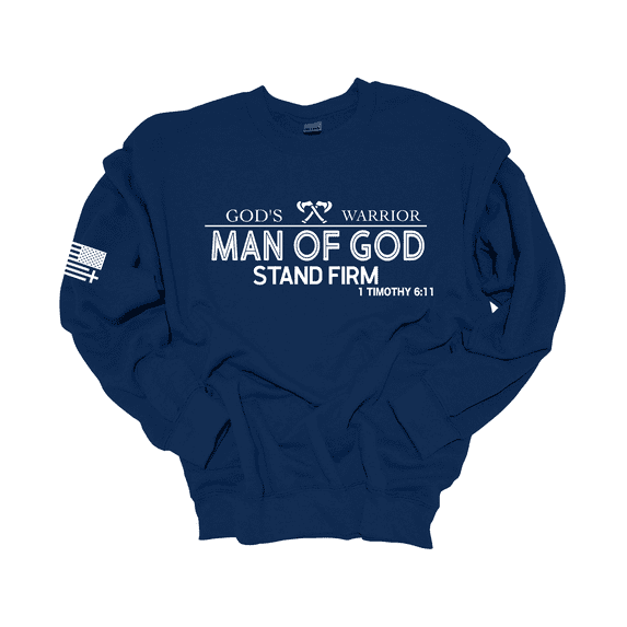 Trenz Shirt Company God's Warrior Man of God Stand Firm Bible Scripture Mens Christian Jesus Cross Crewneck Sweatshirt-Navy-xxxl