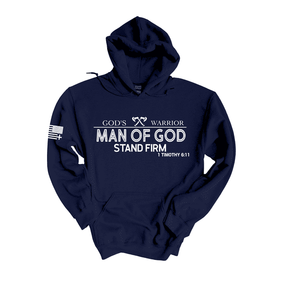 Trenz Shirt Company God's Warrior Man of God Stand Firm Bible Scripture Mens Christian Jesus Cross Hoodie-Navy-4xl