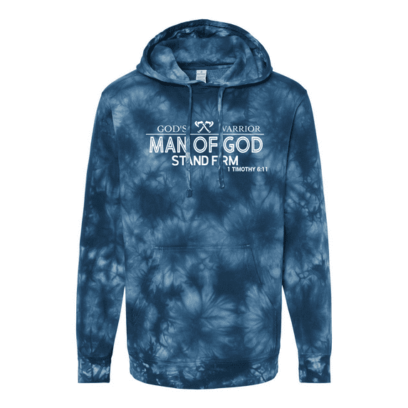 Trenz Shirt Company God's Warrior Man of God Stand Firm Bible Scripture Mens Christian Tie-Dye Hoodie-Navy-xxxl