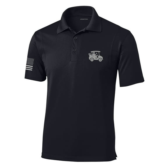 Trenz Shirt Company Golf Cart Drinker Funny Embroidered Golf Polo American Flag Sleeve-Black-Medium