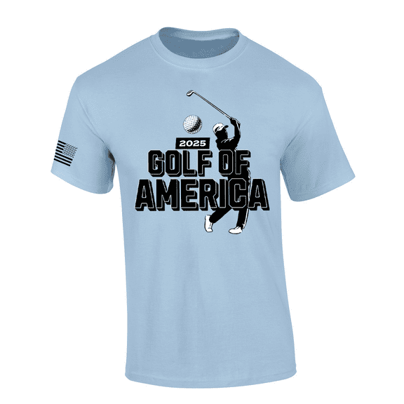 Trenz Shirt Company Golf of America 2025 Graphic Short-Sleeve T-Shirt – Golfer Swing Design-Light Blue-small