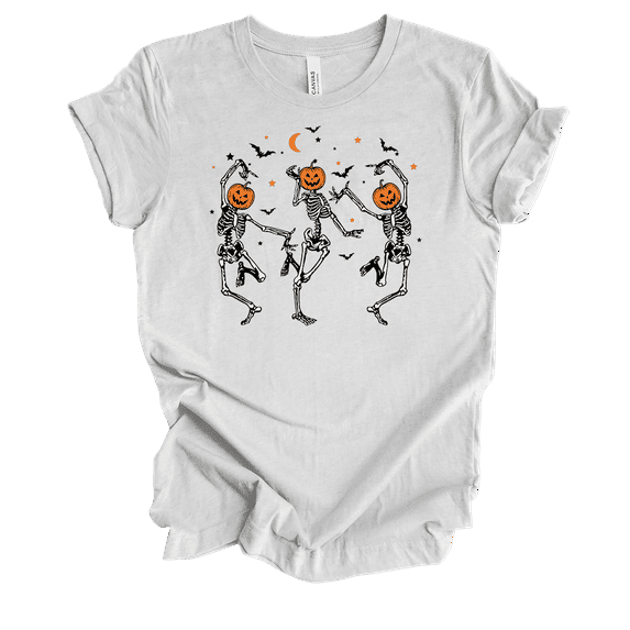 Trenz Shirt Company Halloween Dancing Skeleton Pumpkin Heads Short Sleeve T-shirt-Ash-xxl