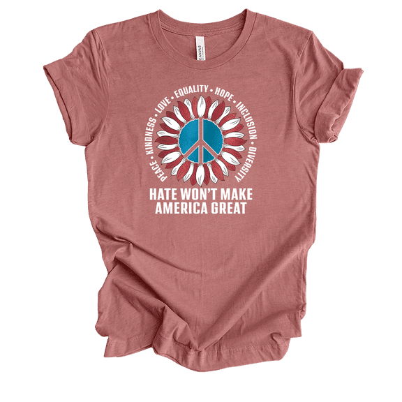Trenz Shirt Company Hate Won't Make America Great Again Peace Sunflower Womens Graphic T-Shirt-Heather Mauve-xxl