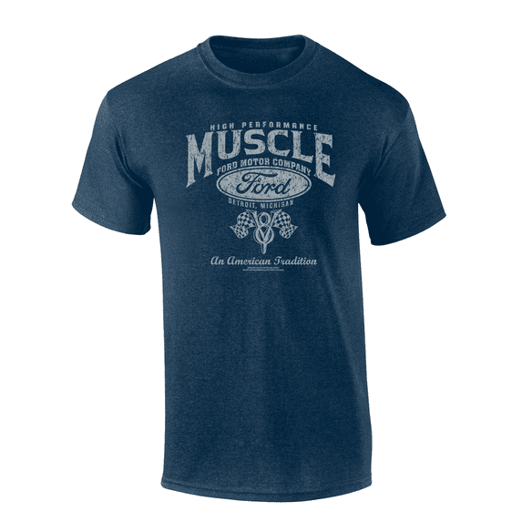 Trenz Shirt Company High Performance Muscle Ford An American Tradition Short Sleeve T-shirt Graphic Tee-Heather Navy-large