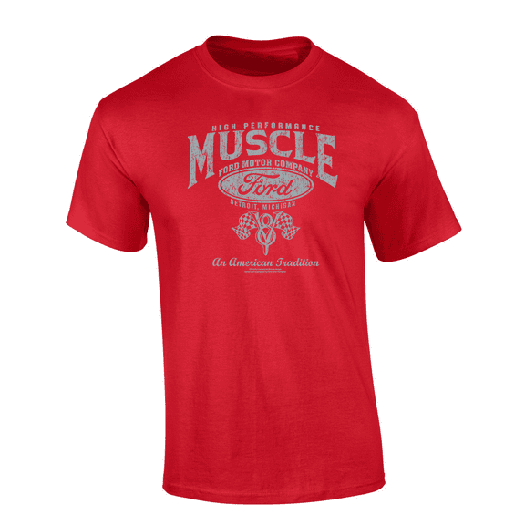 Trenz Shirt Company High Performance Muscle Ford An American Tradition Short Sleeve T-shirt Graphic Tee-Red-xl