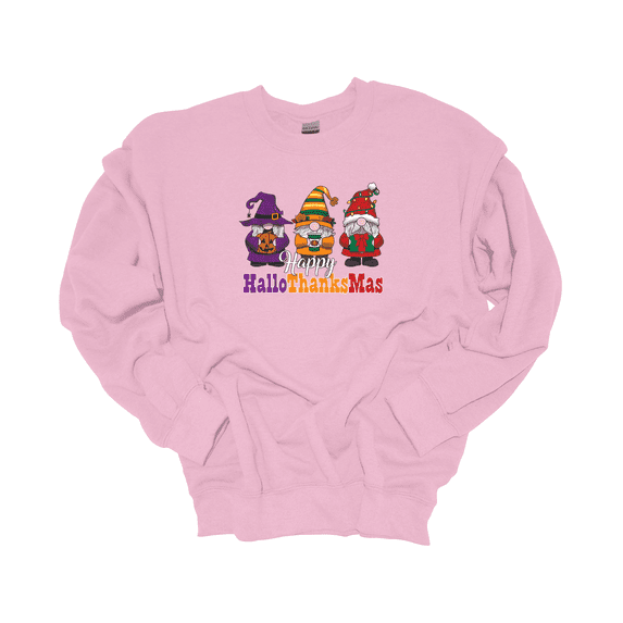 Trenz Shirt Company Holiday Gnomes Happy HalloThanksMas Crewneck Sweatshirt-Light Pink-5xl