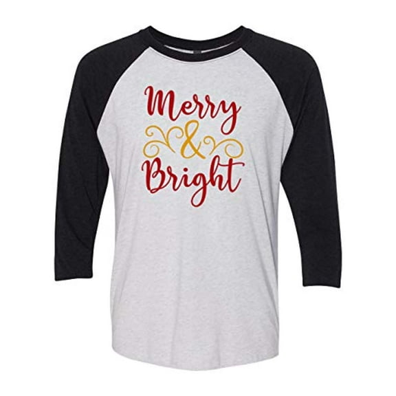 Trenz Shirt Company Holiday Merry & Bright Adult Unisex Baseball Tee-Black-Small