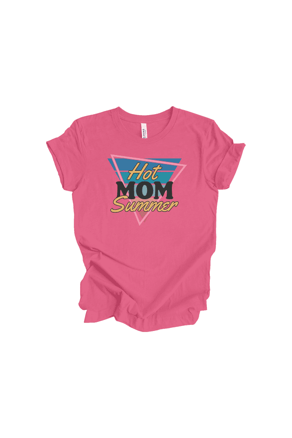 Hot Mom Summer Casual Retro T-Shirt - Mothers Day Gifts for Mom Shirt, Perfect Summer Outfit, Women's Fashion, Charity Pink-Small