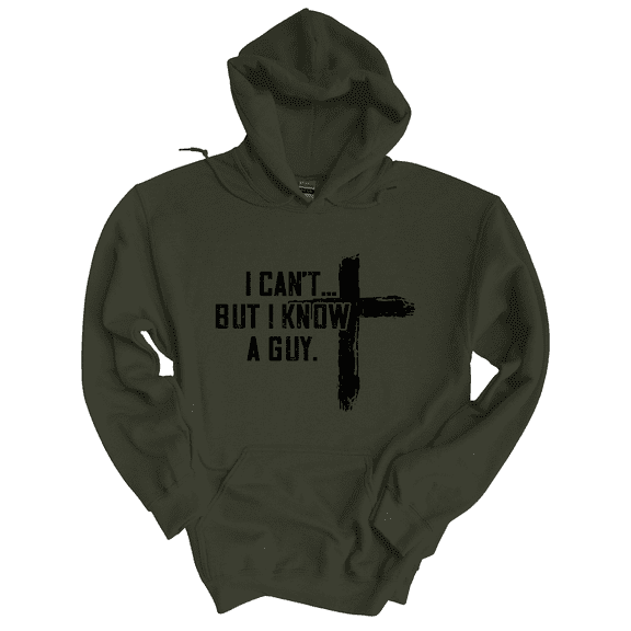 Trenz Shirt Company I Can't But I Know A Guy Cross Mens Christian Long-Sleeve Hoodie-Military-medium