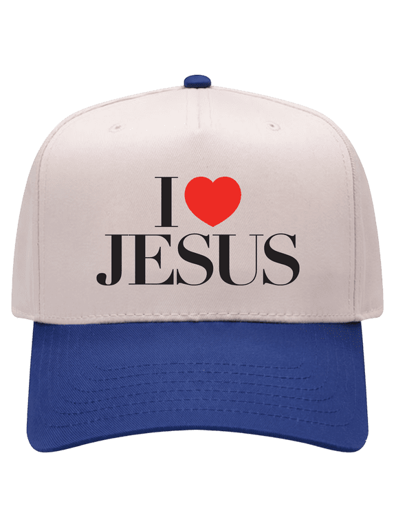 "I Heart Jesus" Heat-Pressed Design 5-Panel OTTO Hat – Christian Love Faith Snapback Cap-Natural/Royal