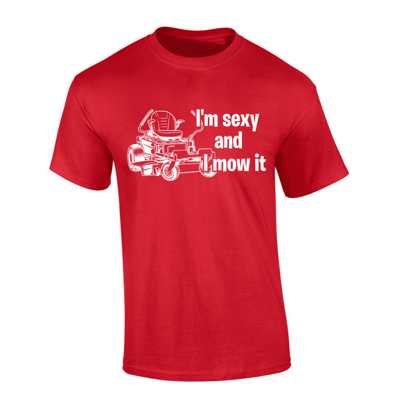 Trenz Shirt Company I'm Sexy And I Mow It Graphic Mens T-Shirt - Zero Turn Lawn Mower Design-Red-small