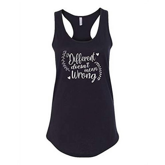 Trenz Shirt Company Inspirational Different Doesn't Mean Wrong Ladies Racerback Tank-Black-Medium
