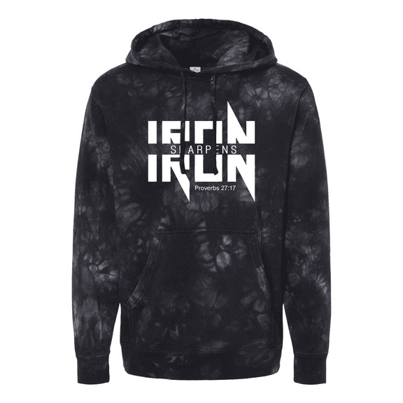 Trenz Shirt Company Iron Sharpens Iron Proverbs 27:17 Heavy Metal Logo Bible Scripture Mens Christian Tie-Dye Hoodie-Black-small